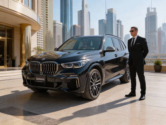 BMW X5 negra en servicio Security 8hrs Golden Edge con chofer y apoyo de seguridad de Golden Drive