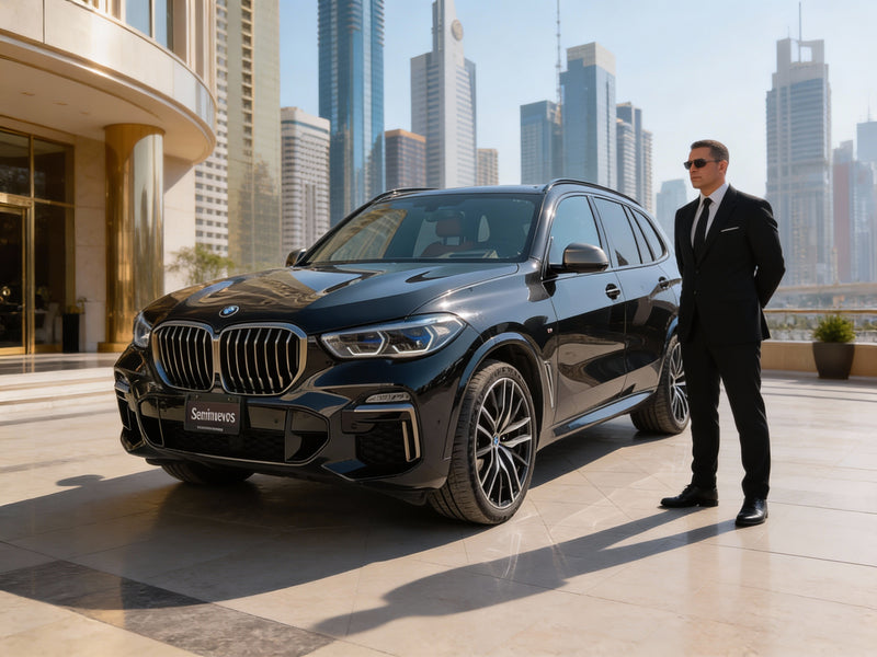 BMW X5 negra en servicio Security 8hrs Golden Edge con chofer y apoyo de seguridad de Golden Drive