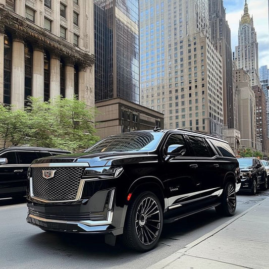 Cadillac Escalade negra de lujo con chofer privado en CDMX, transporte ejecutivo Golden Drive